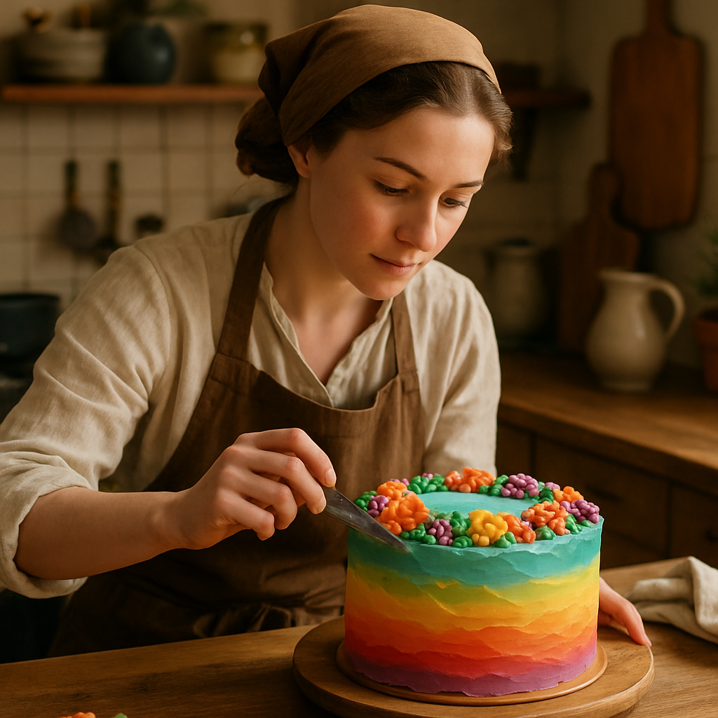 Baker preparing a cake